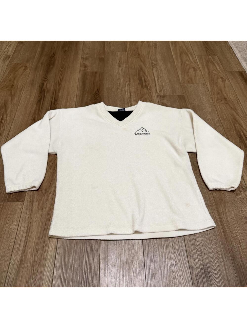Vtg 90s Tipsy Lake Tahoe Embroidered Fleece V-Neck M